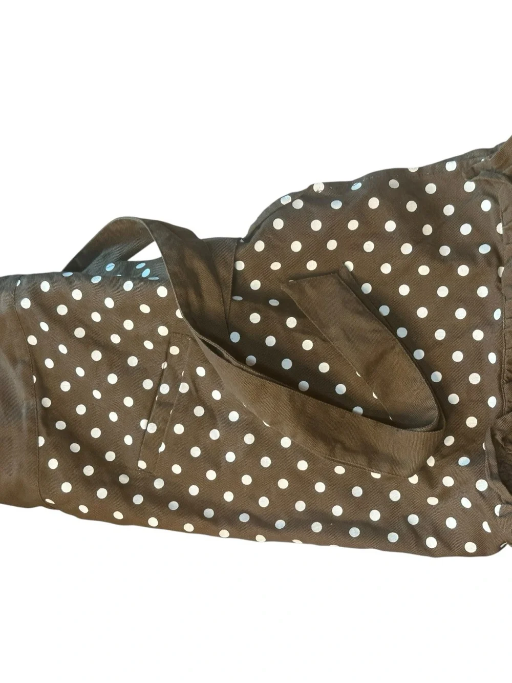 Thirty-One Brown Polka Dot Ruffle Half Apron Tie Waist